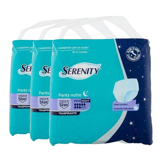 SET 3 SERENITY PANTS NOTTE MUTANDINE ASSORBENTI TRASPIRANTI TAGLIA M 12 PZ
