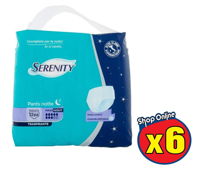 SET 6 SERENITY PANTS NOTTE MUTANDINE ASSORBENTI TRASPIRANTI TAGLIA L 12 PEZZI