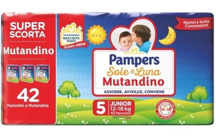SET 2 CONFEZIONI PANNOLINI PAMPERS SOLE E LUNA MUTANDINO JUNIOR DA 84 PEZZI