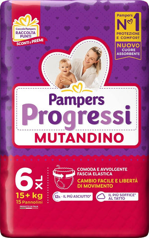 SET 2 PZ PANNOLINI PAMPERS PROGRESSI MUTANDINO 15 PEZZI NEW XL TAGLIA 6