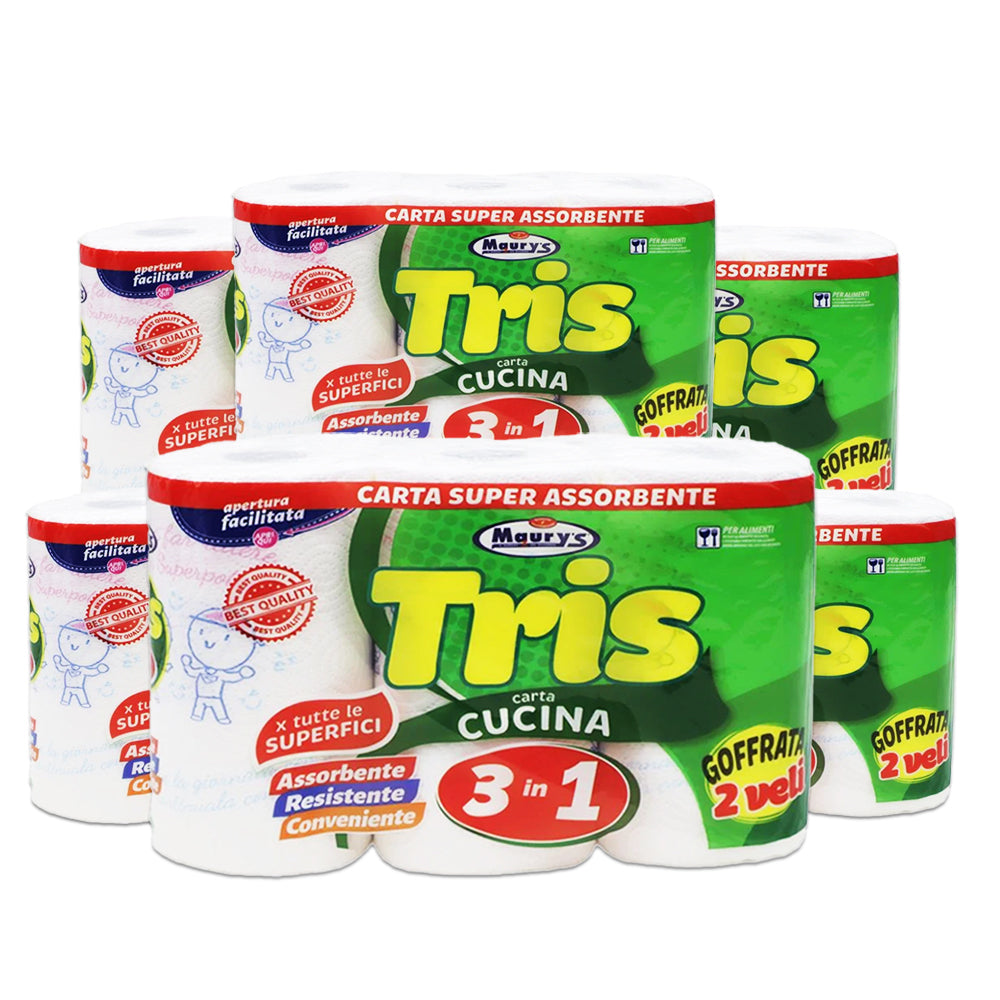 MAURY'S CARTA CUCINA 3IN1 PER TUTTE LE SUPERFICI 18 ROTOLI-6 CONFEZIONI DA 3 PEZZI