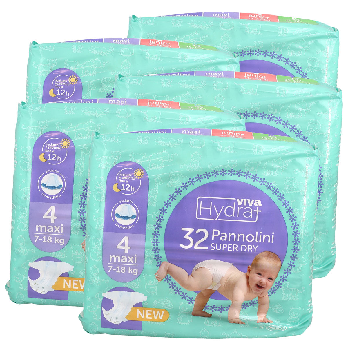 HYDRAVIVA PANNOLINI IN SET DA 5 CONFEZIONI SUPER DRY MAXI TG 4 7-18 KG DA 32PZ