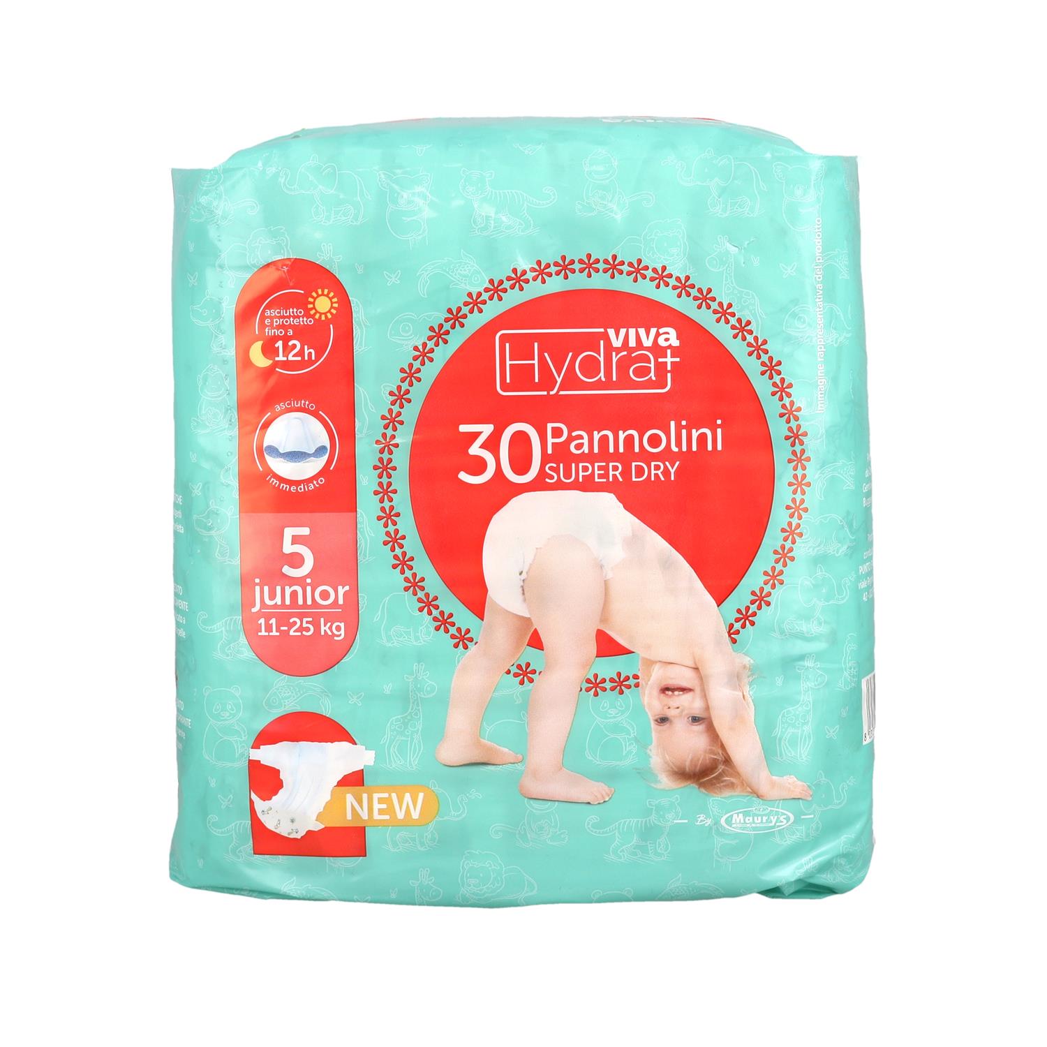 HYDRAVIVA SET 6 CONFEZIONI DI PANNOLINI SUPER DRY JUNIOR TG 5 11-25 KG DA 30PZ