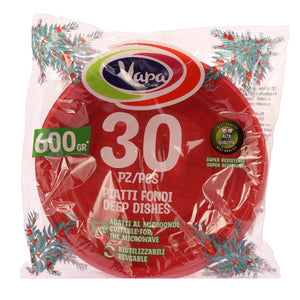 SET 90 PIATTI FONDI ROSSI 600 GR RIUTILIZZABILI NATALIZI