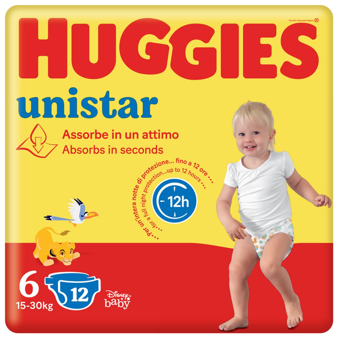 PANNOLINI HUGGIES UNISTAR TAGLIA 6 / 15-30 KG XLARGE 108 PEZZI