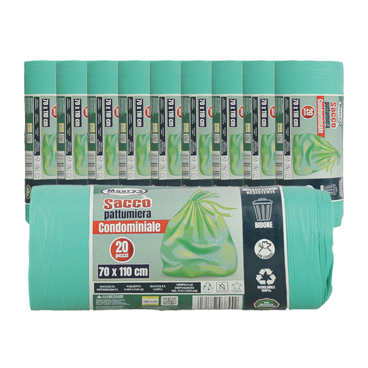 MAURY'S SACCHI PER PATTUMIERA 70X110 CM 10 CONFEZIONI DA 20 PEZZI IN COLORE VERDE