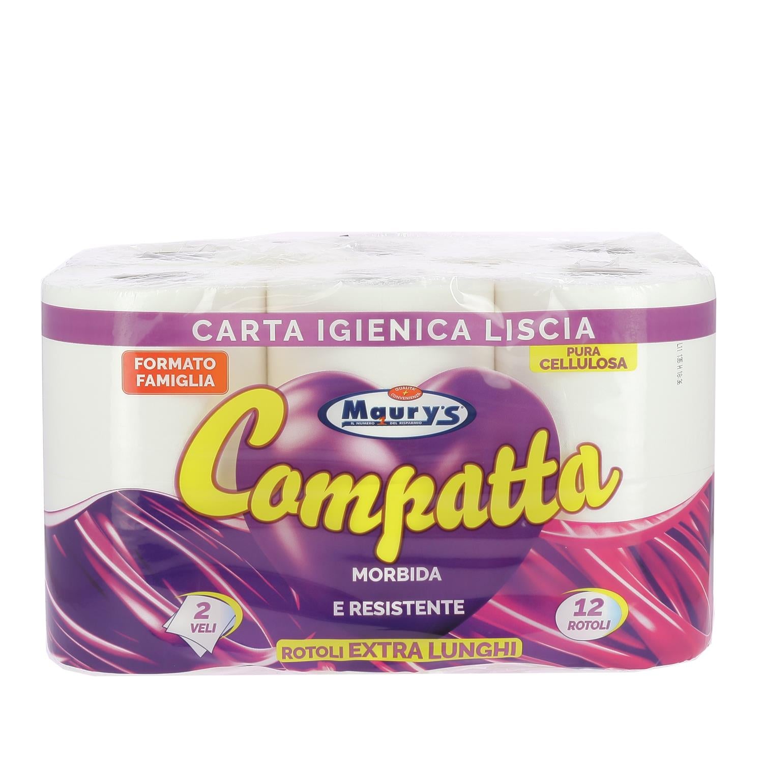 MAURY'S CARTA IGIENICA 24 ROTOLI 2 VELI COMPATTA ALTA QUALITÀ FORMATO FAMIGLIA