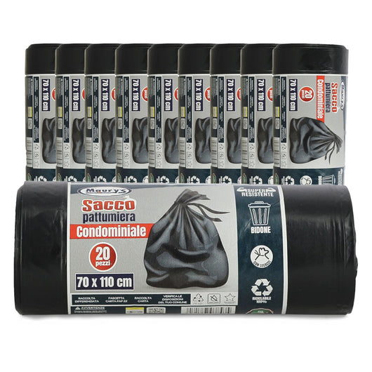 MAURY'S SACCHI PER PATTUMIERA 70X110 CM 10 CONFEZIONI DA 20 PEZZI IN COLORE NERO