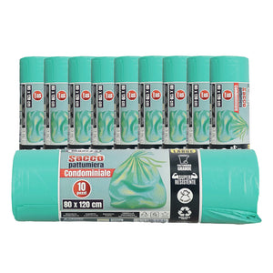 MAURY'S SACCHI PER PATTUMIERA 80X120 CM 10 CONFEZIONI DA 10 PEZZI IN COLORE VERDE