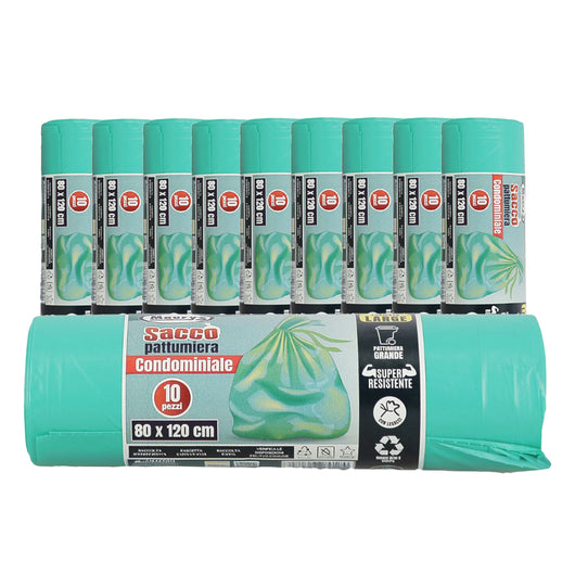 MAURY'S SACCHI PER PATTUMIERA 80X120 CM 10 CONFEZIONI DA 10 PEZZI IN COLORE VERDE