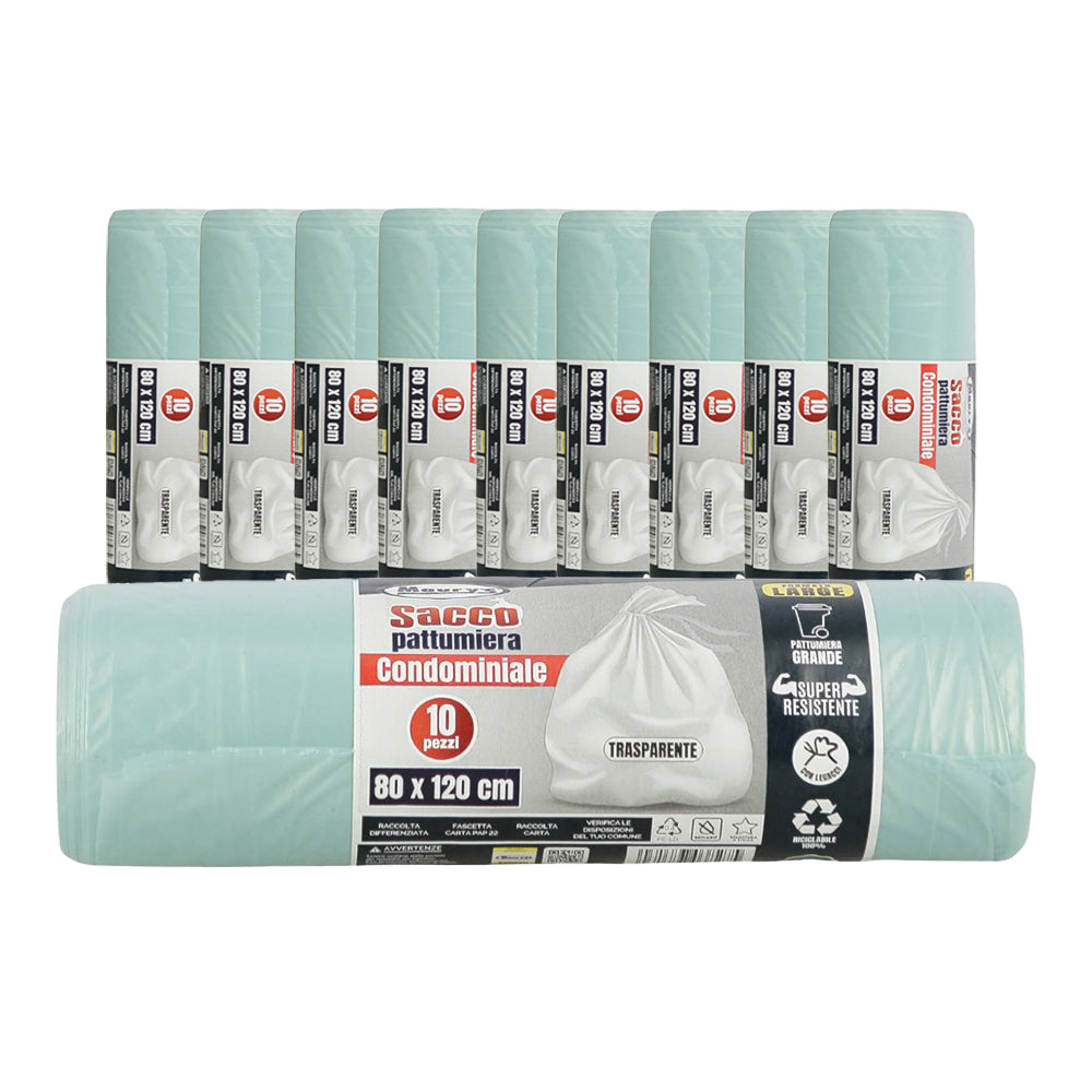 MAURY'S SACCHI PER PATTUMIERA 80X120 CM 10 CONFEZIONI DA 10 PEZZI IN COLORE TRASPARENTE