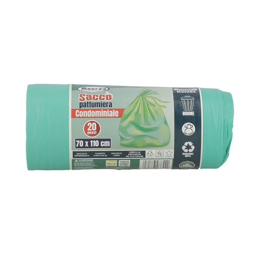 MAURY'S SACCHI PER PATTUMIERA 70X110 CM 10 CONFEZIONI DA 20 PEZZI IN COLORE VERDE