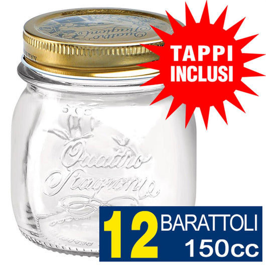12 BARATTOLI 150CC QUATTRO STAGIONI BORMIOLI VASO PER CONSERVE CON 12 TAPPI INCLUSI