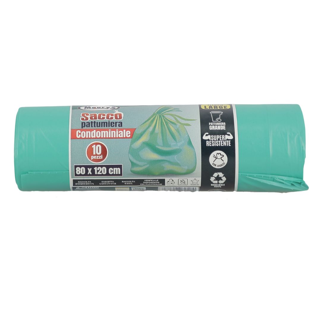 MAURY'S SACCHI PER PATTUMIERA 80X120 CM 10 CONFEZIONI DA 10 PEZZI IN COLORE VERDE