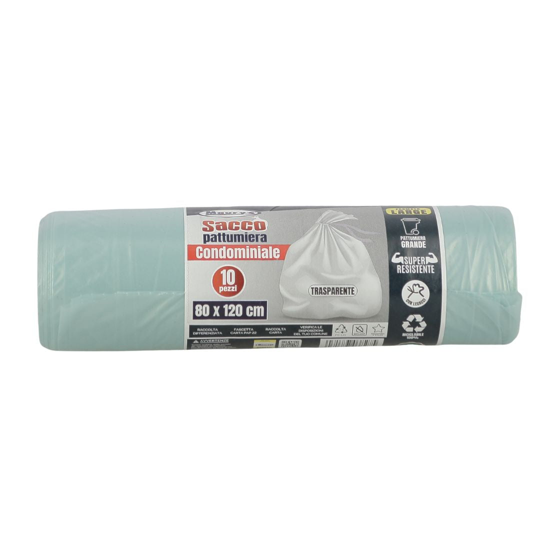MAURY'S SACCHI PER PATTUMIERA 80X120 CM 10 CONFEZIONI DA 10 PEZZI IN COLORE TRASPARENTE