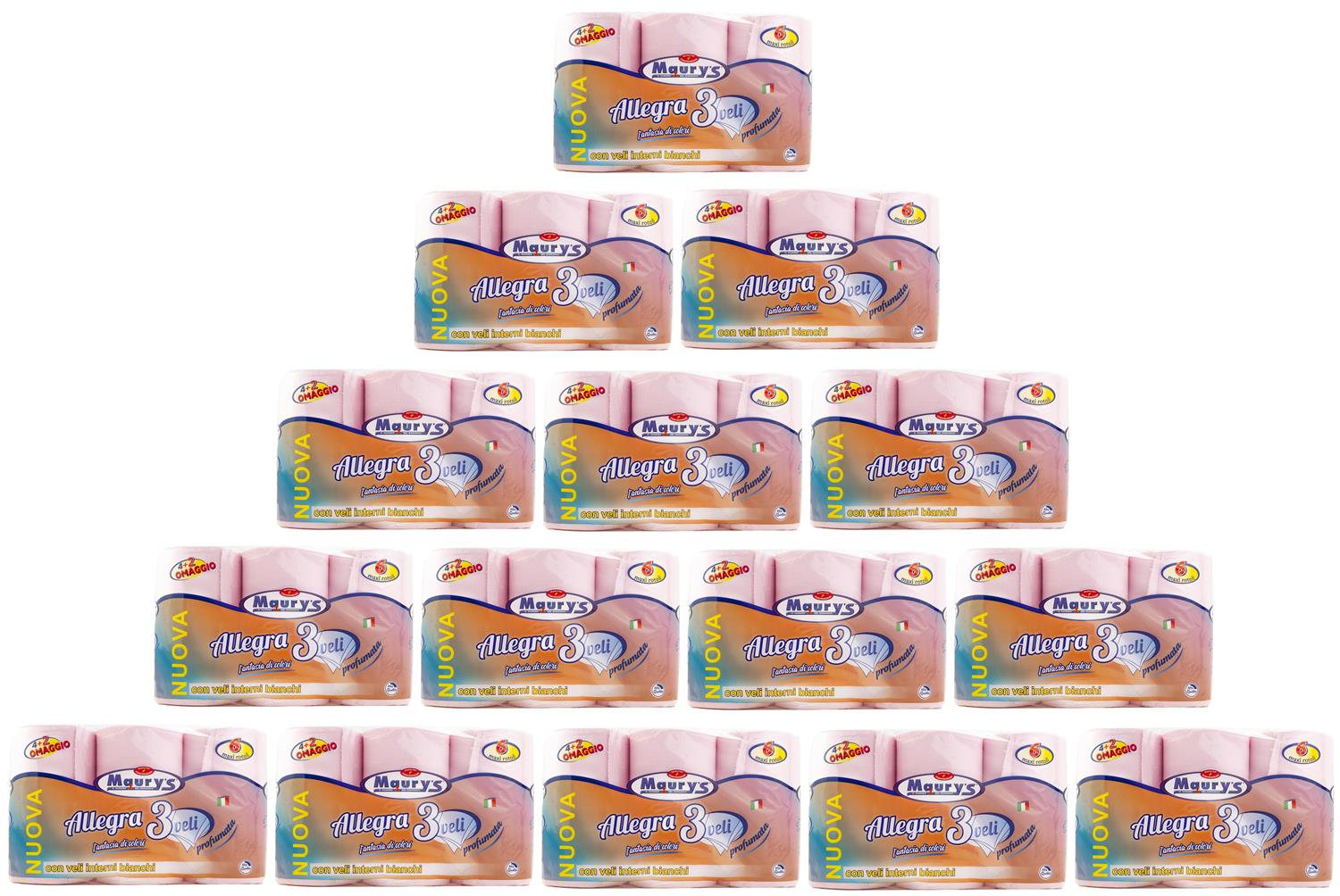 90 MAXI ROTOLI CARTA IGIENICA MAURY'S 3 VELI ROSA COLORATA PROFUMATA