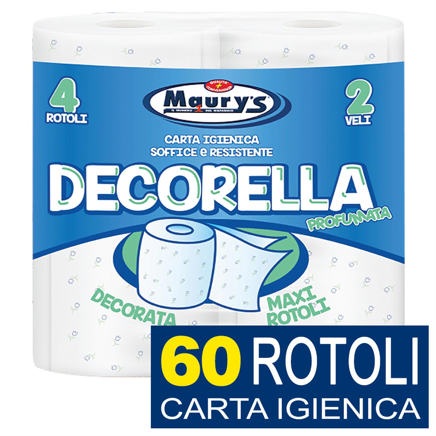 60 MAXI ROTOLI CARTA IGIENICA 2 VELI MAURY'S DECORELLA PROFUMATA DECORATA