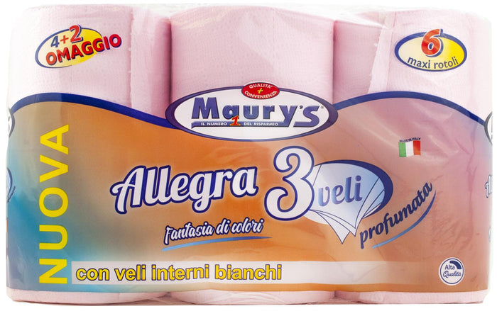 90 MAXI ROTOLI CARTA IGIENICA MAURY'S 3 VELI ROSA COLORATA PROFUMATA