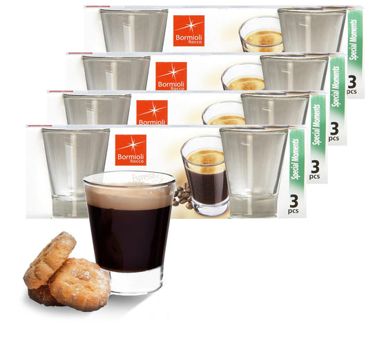 12 CAFFEINO BORMIOLI BICCHIERI TAZZINE PER CAFFÈ ESPRESSO IN VETRO TRASPARENTE