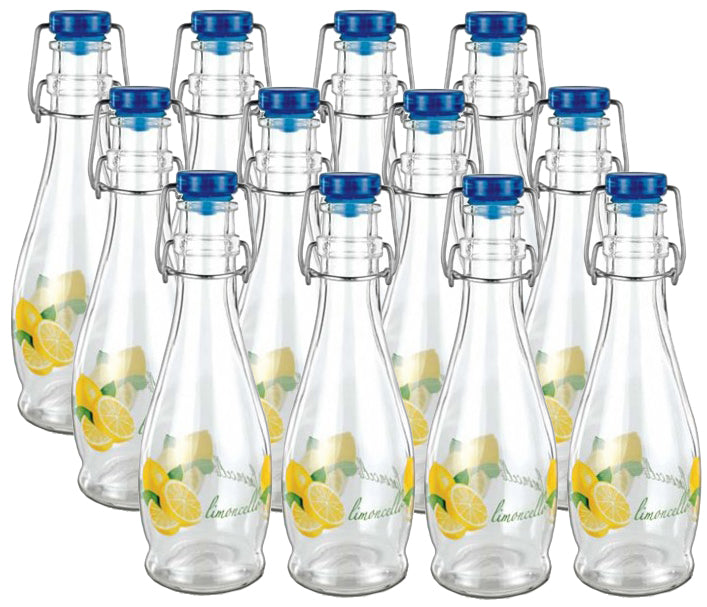 KIT 12 BOTTIGLIE PER LIMONCELLO 350 ML IN VETRO CON TAPPO A CHIUSURA ERMETICA
