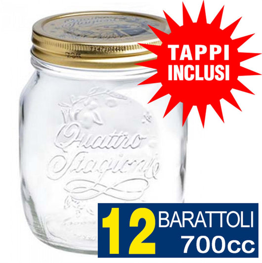 12 BARATTOLI 700CC QUATTRO STAGIONI BORMIOLI VASO PER CONSERVE CON 12 TAPPI INCLUSI