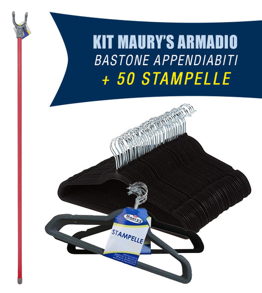 BASTONE APPENDIABITI + 50 STAMPELLE GRUCCE IN VELLUTO