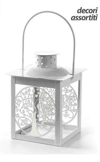 MINI LANTERNA BIANCA CON ALBERO DELLA VITA 7,5 X H10,5 CM