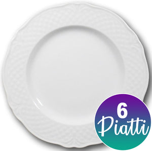 6 PIATTI PIANI MALAGA IN CERAMICA BIANCHI 26 CM