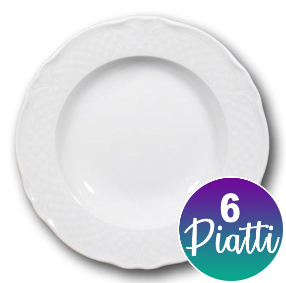 6 PIATTI FONDI IN CERAMICA MALAGA BIANCHI 23CM