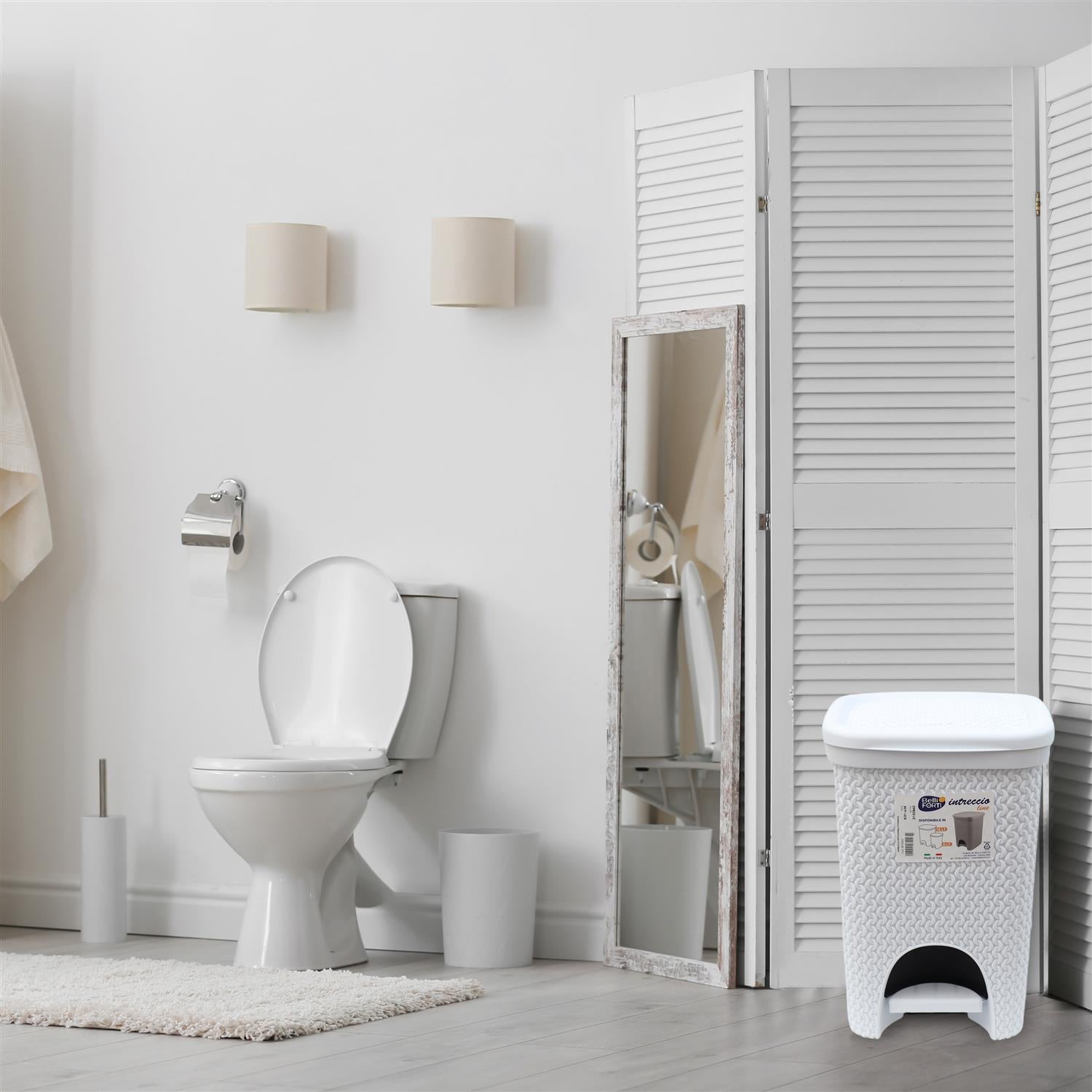 SET PORTA BIANCHERIA + PATTUMIERA CON PEDALE DA BAGNO BIANCO