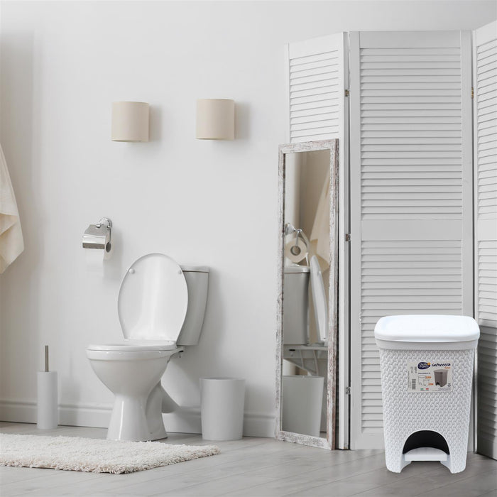 SET PORTA BIANCHERIA + PATTUMIERA CON PEDALE DA BAGNO BIANCO