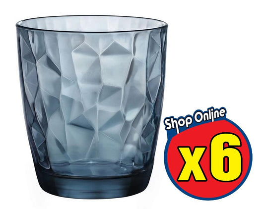 6 PZ BORMIOLI DIAMOND BICCHIERE ACQUA IN VETRO TRASPARENTE BLU DA 30CL H 9,3 CM
