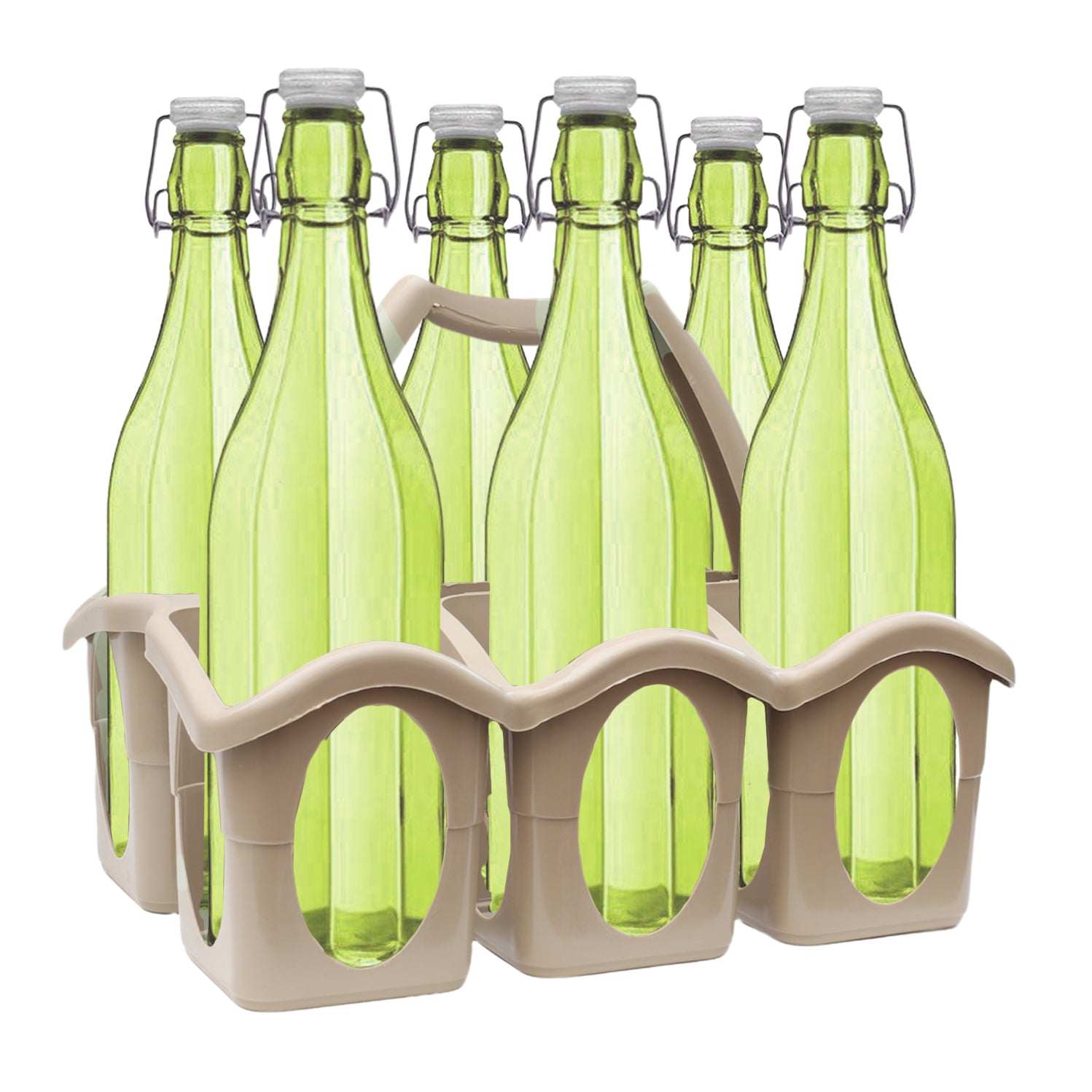 SET PORTA BOTTIGLIE IN PLASTICA + 6 BOTTIGLIE IN VETRO DA 1 LT