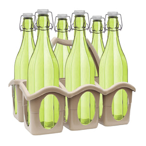 SET PORTA BOTTIGLIE IN PLASTICA + 6 BOTTIGLIE IN VETRO DA 1 LT