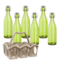 SET PORTA BOTTIGLIE IN PLASTICA + 6 BOTTIGLIE IN VETRO DA 1 LT