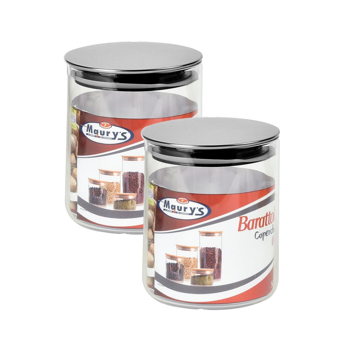 KIT SET 2 PZ MAURY'S BARATTOLO CONTENITORE IN VETRO 10 X H 13 CM CON COPERCHIO
