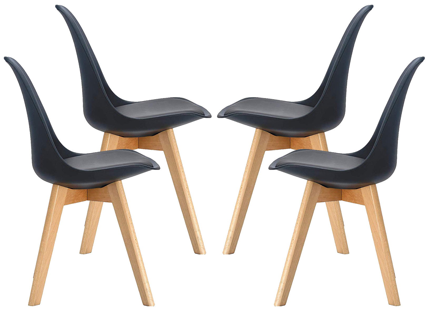 4 MAURY'S SEDIE NORDICA NERA STILE SCANDINAVO GAMBE IN LEGNO CON CUSCINO