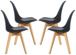 4 MAURY'S SEDIE NORDICA NERA STILE SCANDINAVO GAMBE IN LEGNO CON CUSCINO