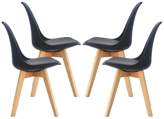 4 MAURY'S SEDIE NORDICA NERA STILE SCANDINAVO GAMBE IN LEGNO CON CUSCINO