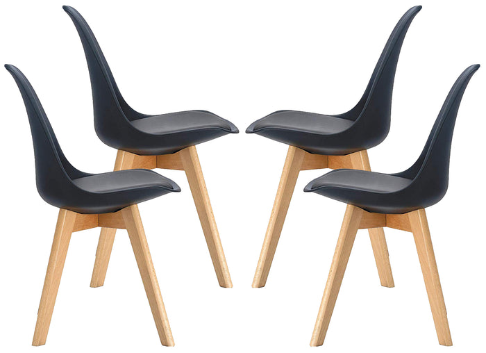 4 MAURY'S SEDIE NORDICA NERA STILE SCANDINAVO GAMBE IN LEGNO CON CUSCINO