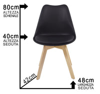 4 MAURY'S SEDIE NORDICA NERA STILE SCANDINAVO GAMBE IN LEGNO CON CUSCINO