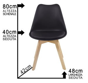 4 MAURY'S SEDIE NORDICA NERA STILE SCANDINAVO GAMBE IN LEGNO CON CUSCINO