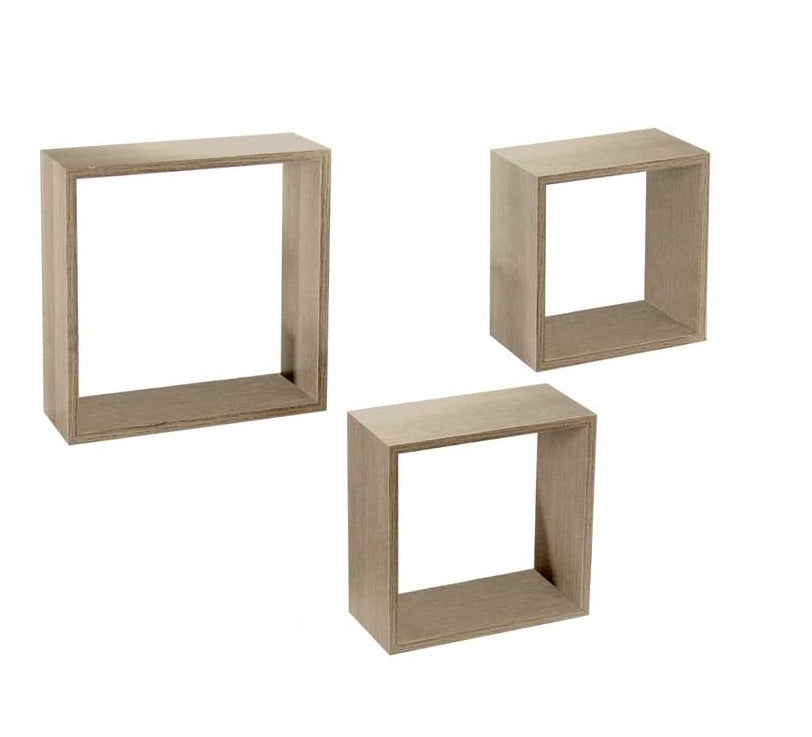 MAURY'S 3 PENSILI QUADRATI IN LEGNO DA PARETE IN TRE MISURE CON FINITURA ROVERE