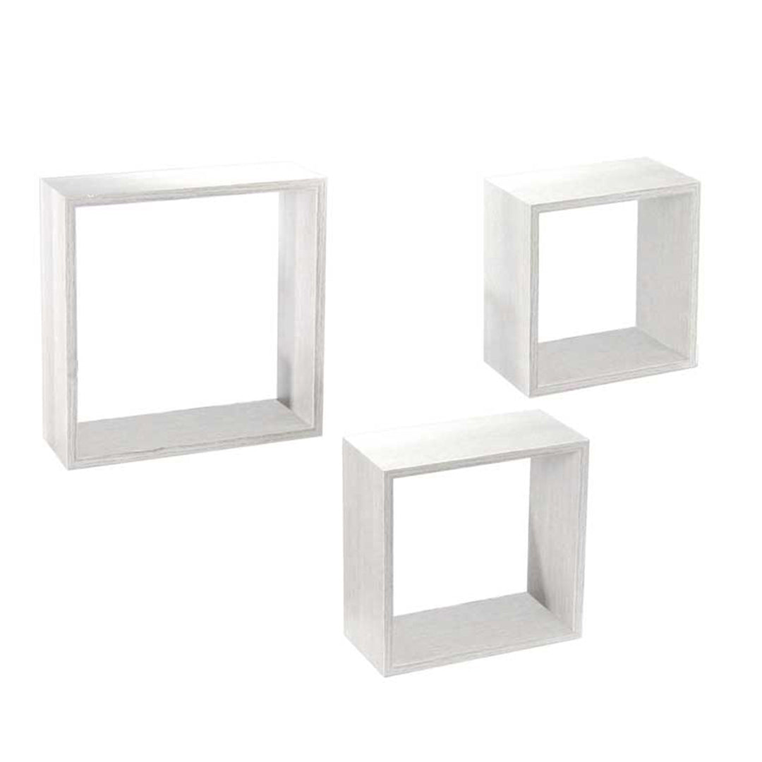 MAURY'S 3 PENSILI QUADRATI IN LEGNO DA PARETE IN TRE MISURE  BIANCO LEGNO