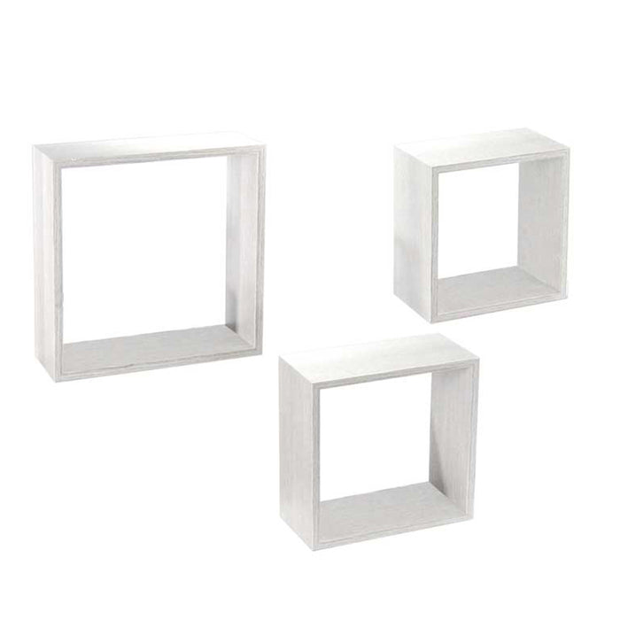 MAURY'S 3 PENSILI QUADRATI IN LEGNO DA PARETE IN TRE MISURE  BIANCO LEGNO