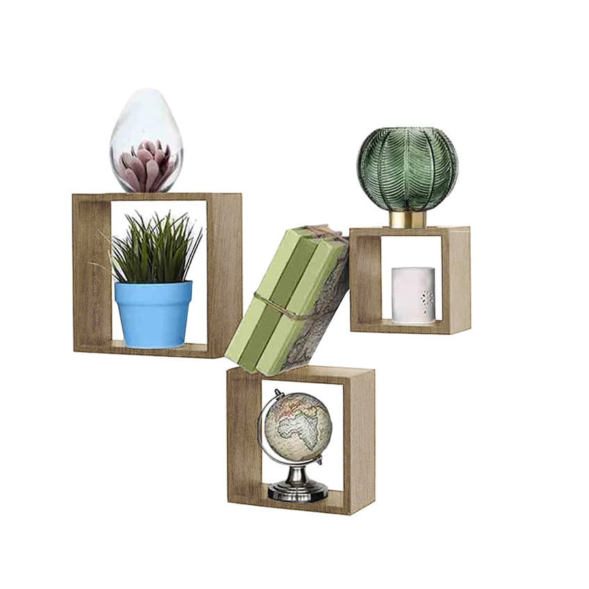 MAURY'S 3 PENSILI QUADRATI IN LEGNO DA PARETE IN TRE MISURE CON FINITURA ROVERE