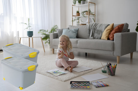 SET 2 BOX CONTENITORE CON COPERCHIO E RUOTE GARAGE 60X40X36 CM GRIGIO