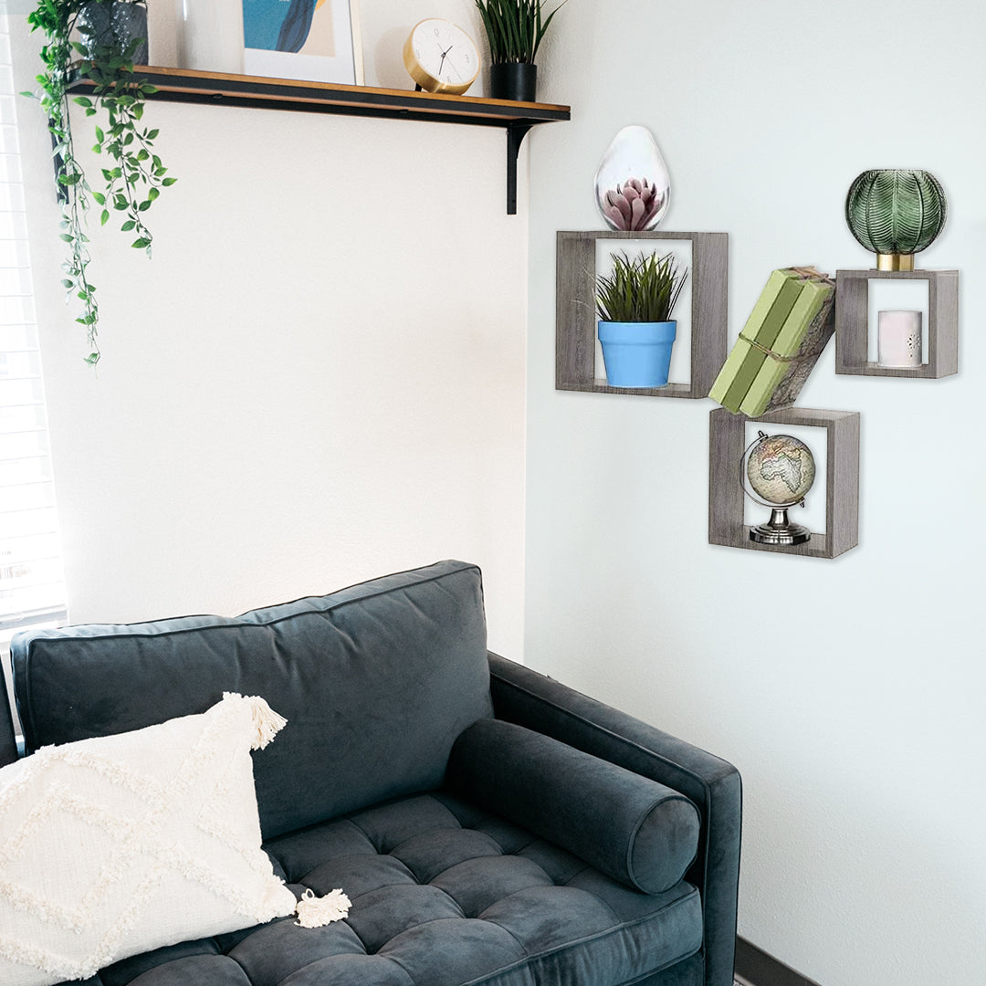 MAURY'S 3 PENSILI QUADRATI IN LEGNO DA PARETE IN TRE MISURE CON FINITURA OLMO