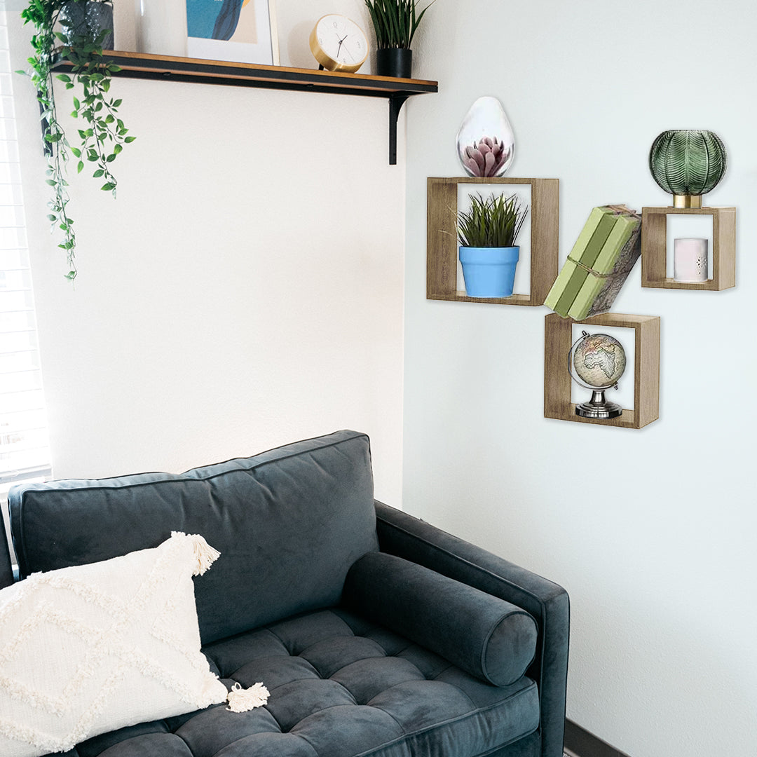 MAURY'S 3 PENSILI QUADRATI IN LEGNO DA PARETE IN TRE MISURE CON FINITURA ROVERE