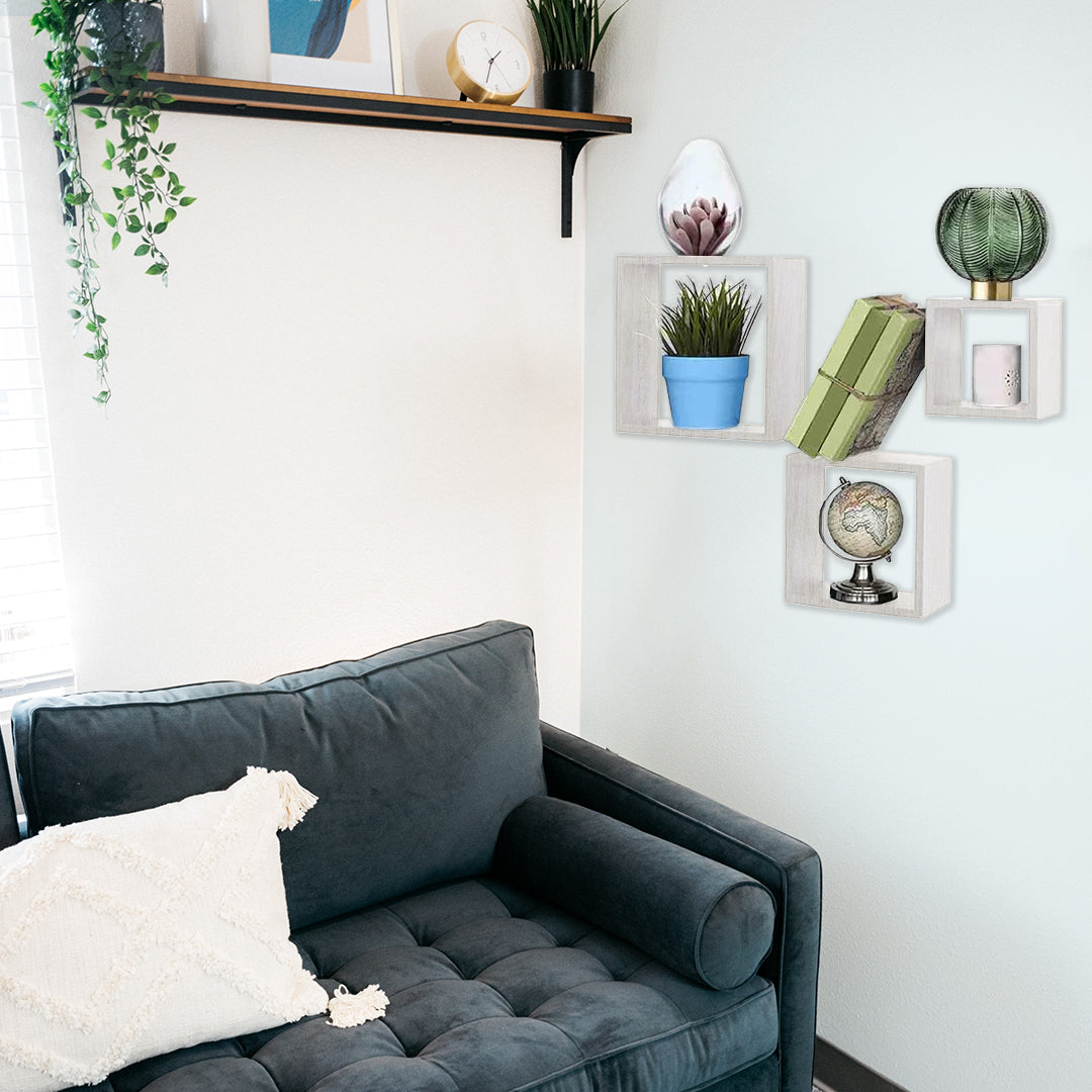 MAURY'S 3 PENSILI QUADRATI IN LEGNO DA PARETE IN TRE MISURE  BIANCO LEGNO